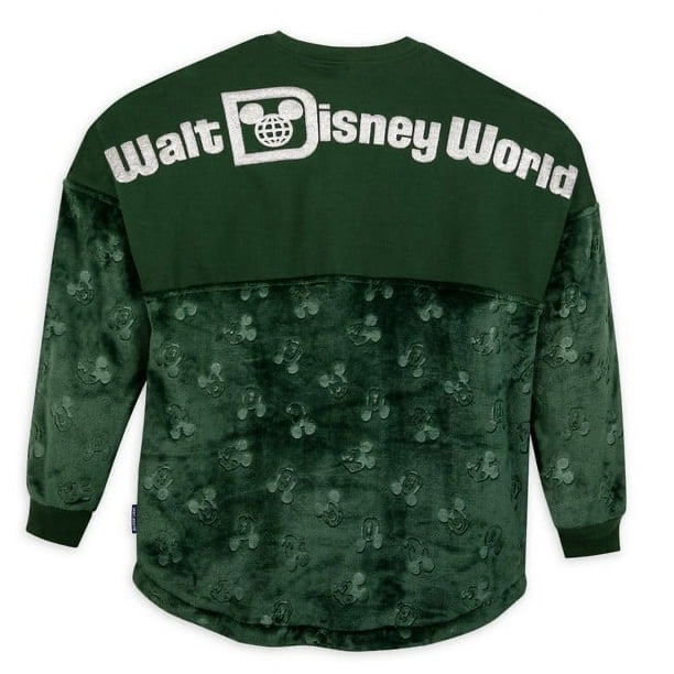 Disney Parks Mickey Mouse Spirit Jersey Walt Disney World Green Fleece Sweater.